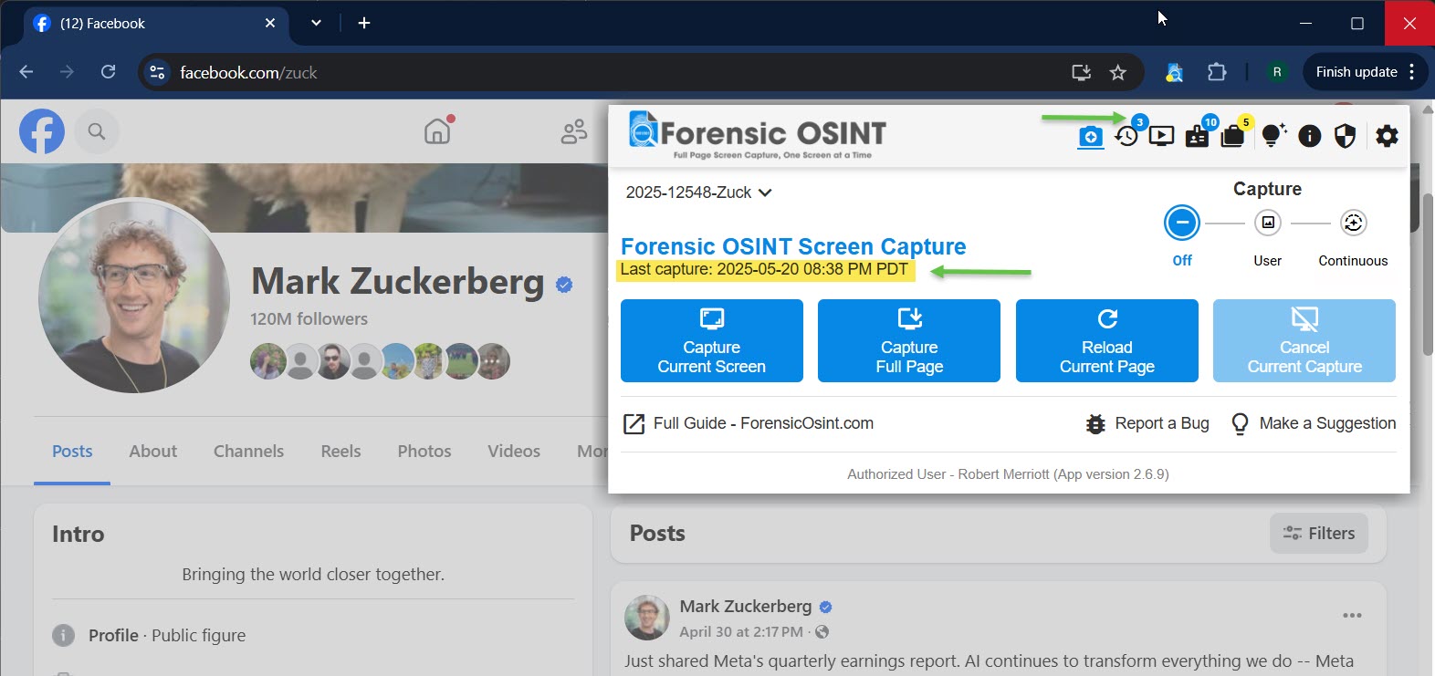 Forensic OSINT Capture History