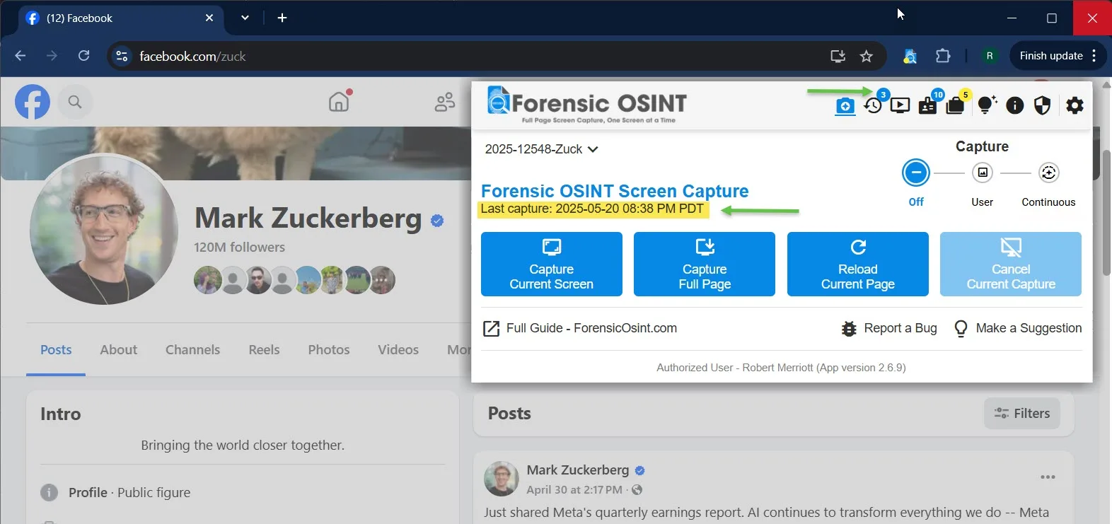 Forensic OSINT Capture History