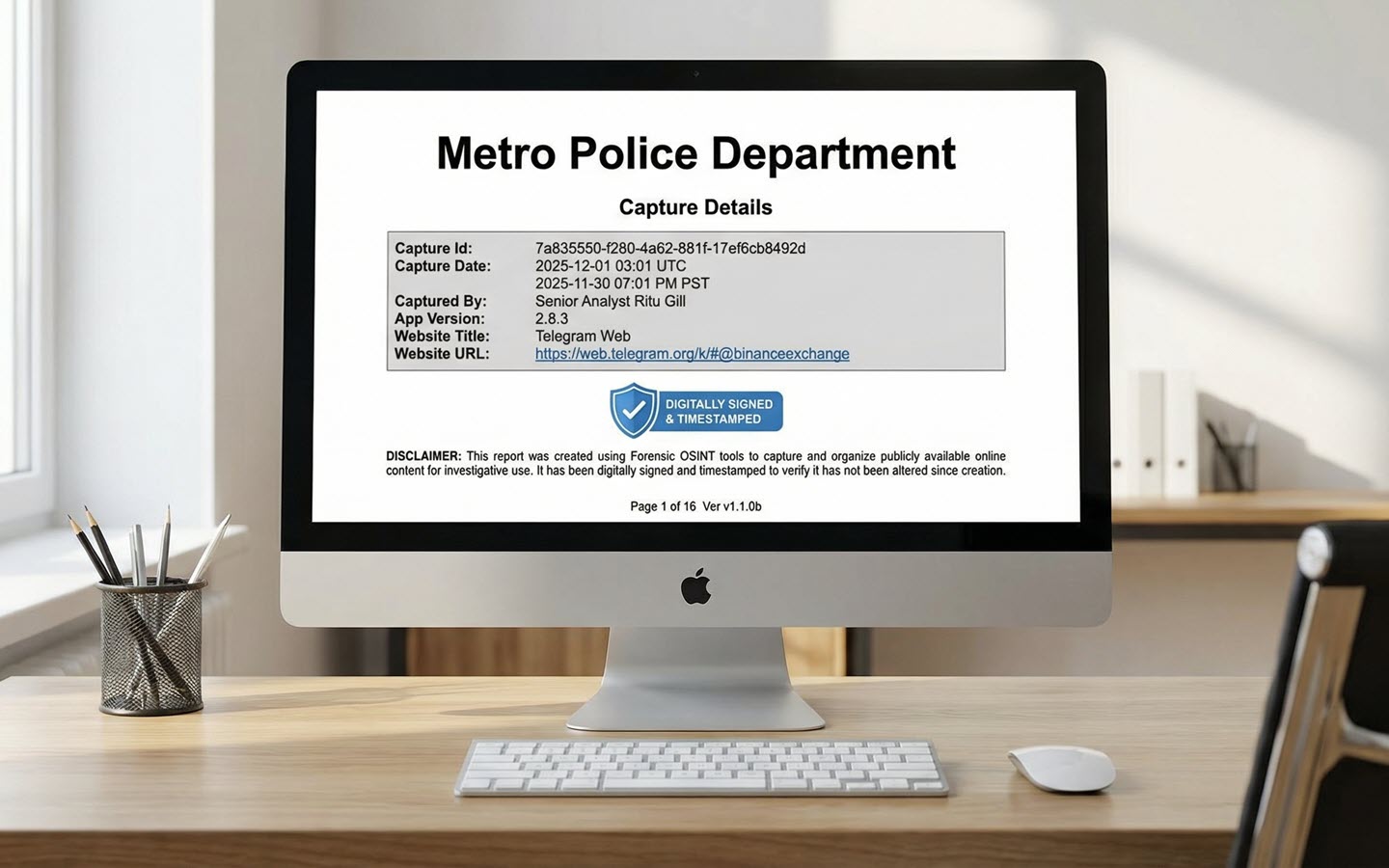 Digitally signed and timestamped PDF report