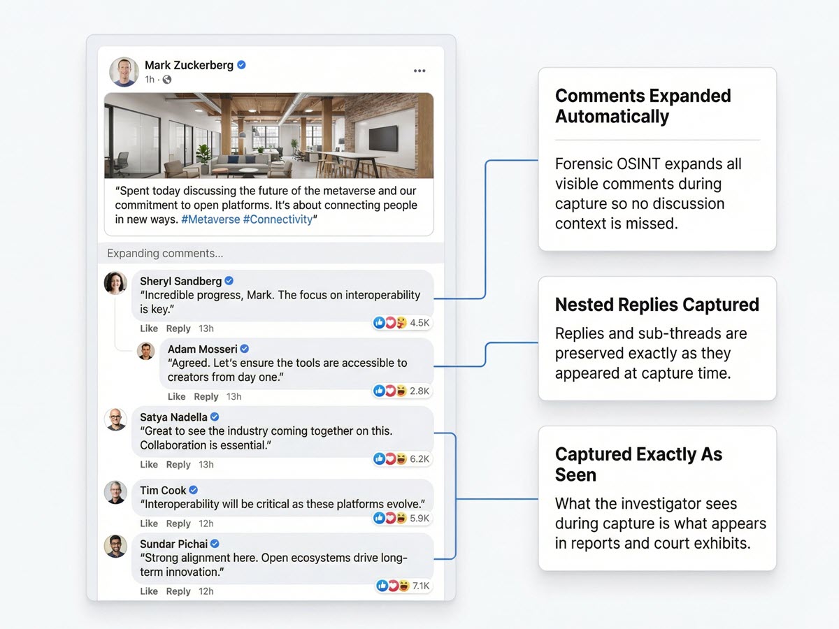 Social media page with expanded comments and deep scroll position