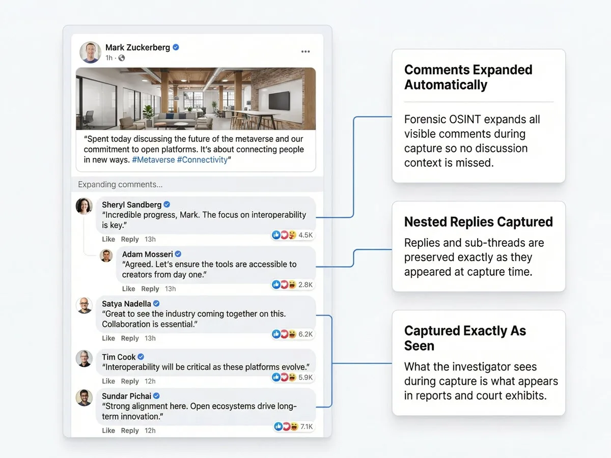 Social media page with expanded comments and deep scroll position