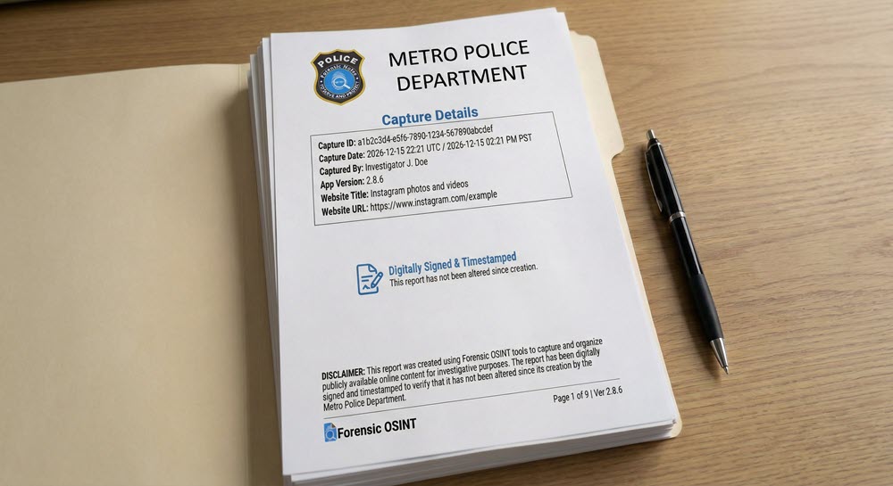 Branded evidence report with organization logo and professional formatting