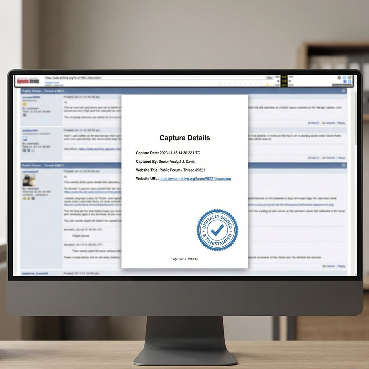 Court-ready PDF report on screen