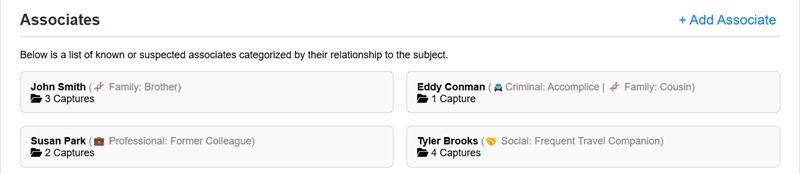 Subject Dossier associates and relationships