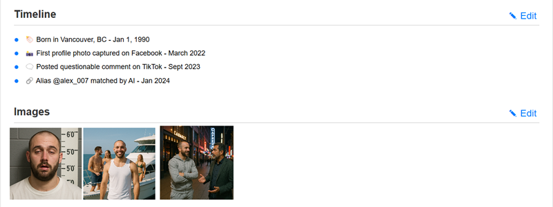 Subject Dossier timeline showing key events
