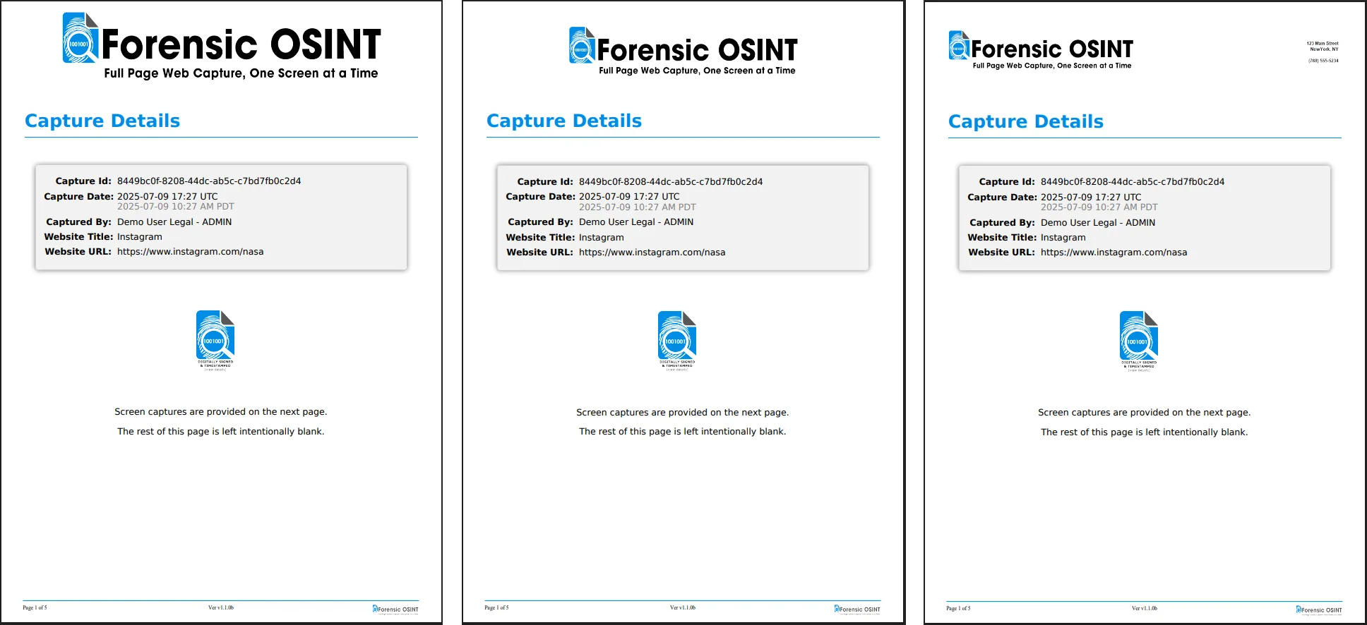 PDF page comparison with three different banner styles