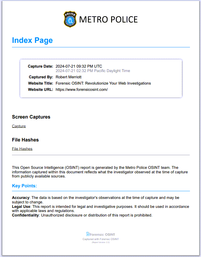 Example Report Index