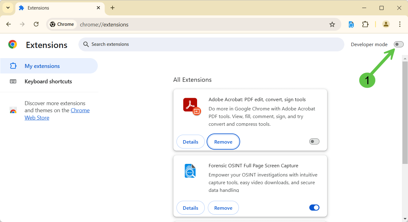 Enable Developer Mode in Chrome Extensions