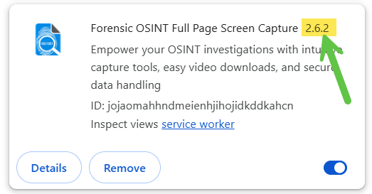 Checking the current version of the Chrome extension