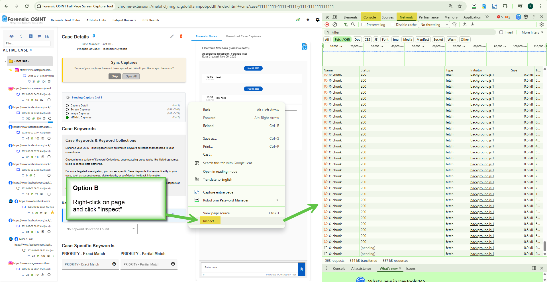 Opening Developer Tools on the CMS page by right-clicking and selecting Inspect