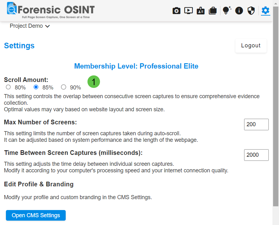 Settings scroll amount