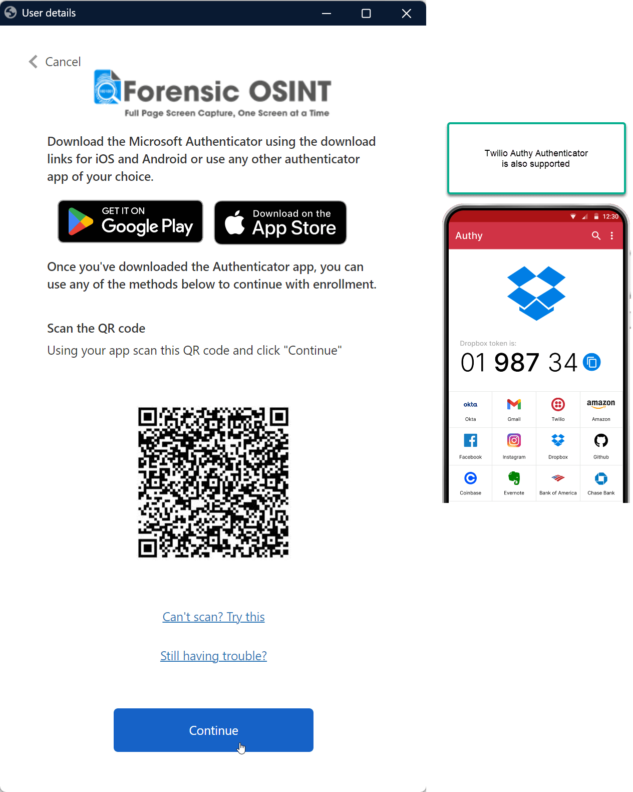 Set up authenticator app