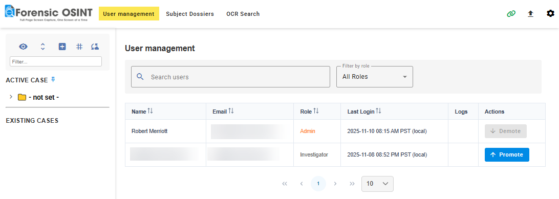 User Management in Forensic OSINT CMS