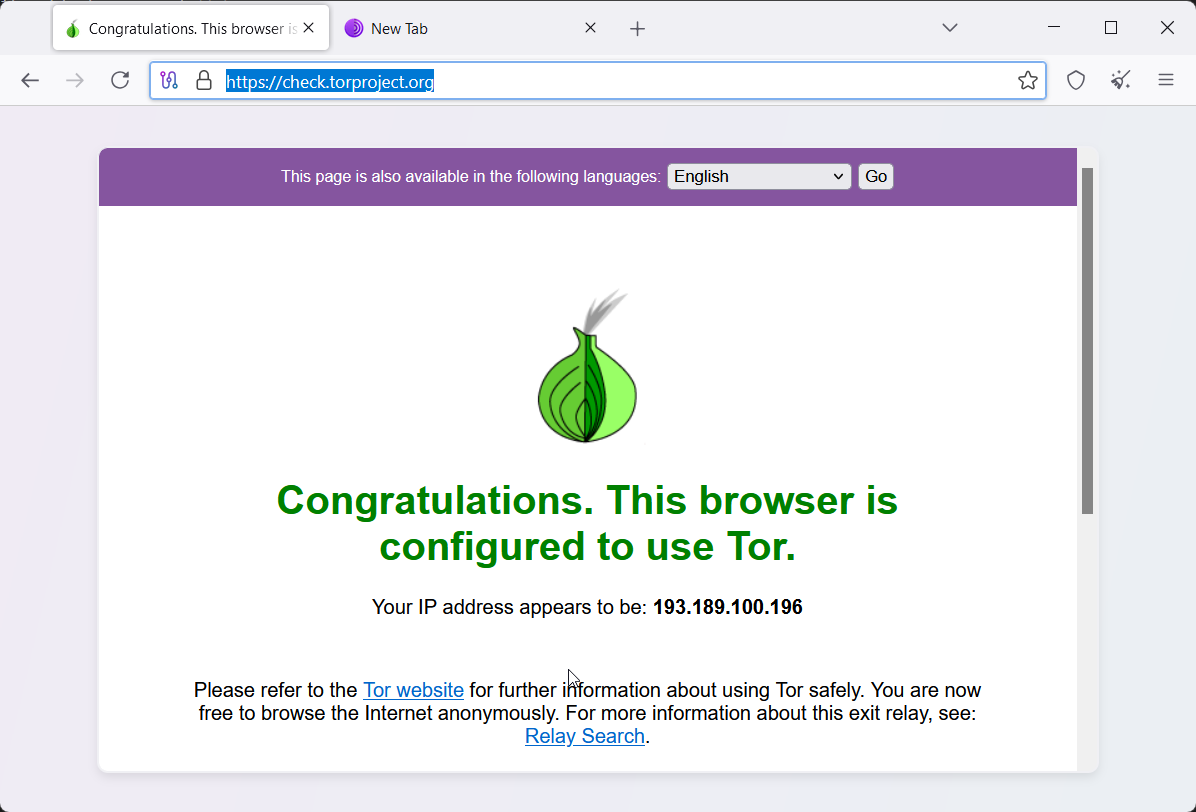 Tor Browser main window open