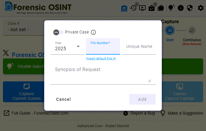 New Case Dialog with Structured Format