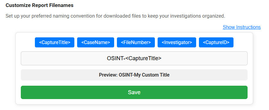 Customized Report Names