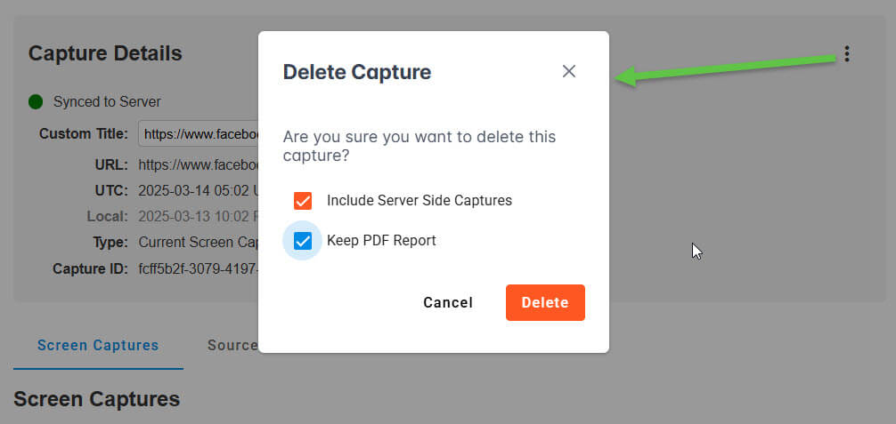Delete Capture - Keep PDF Report