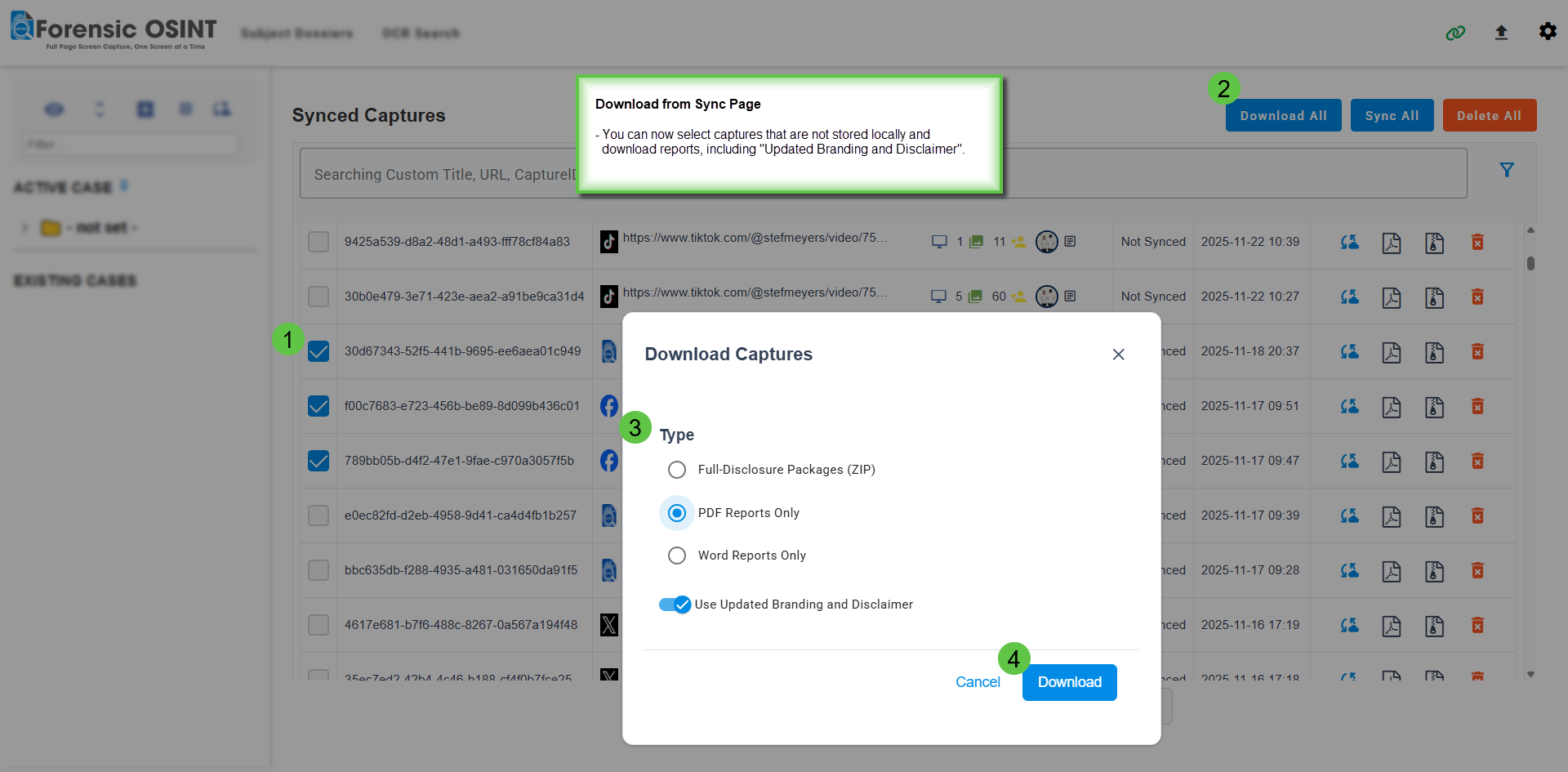 Download Captures from Sync Page in Forensic OSINT