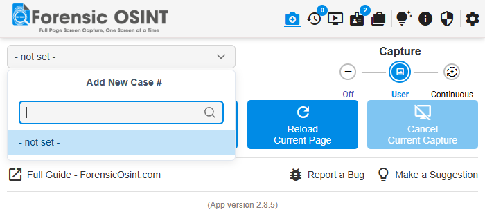 New Case Selector in Forensic OSINT