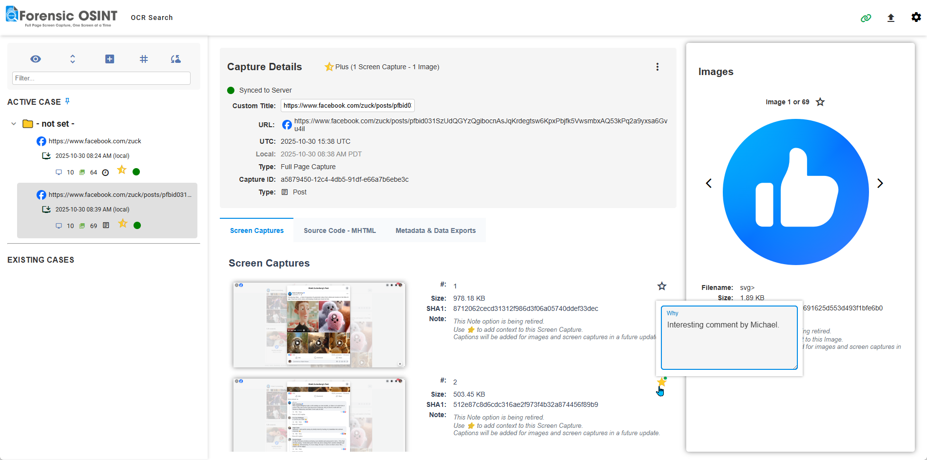 Star Captures and Notes in Forensic OSINT