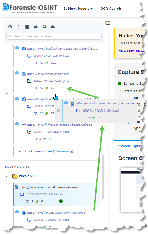 Click to view larger image. Redesigned drag and drop tree functionality in Forensic OSINT